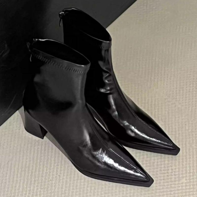 Fashion Mid Heels Women Pointed Toe Ankle Boots 2025 Designer Elegant Shoes Fashion Chunky Dress Pumps Party Leather Zapatillas De Mujer
