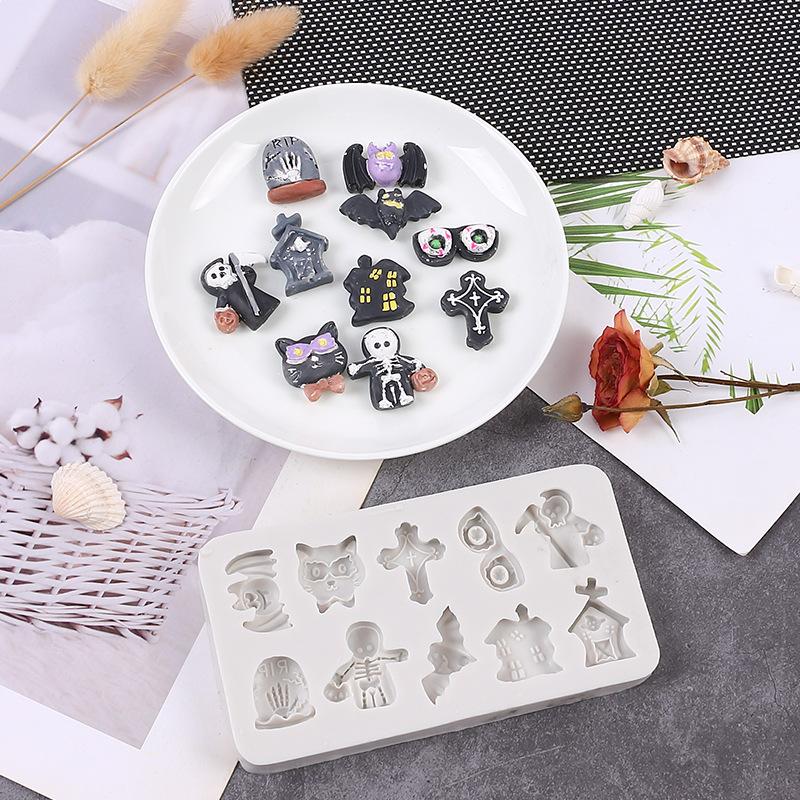 Halloween Silicone Molds Non-stick Ghost Pumpkin Bat Skull Witch Hat for DIY Fondant Pudding Cupcake Chocolate Candy Baking Mold