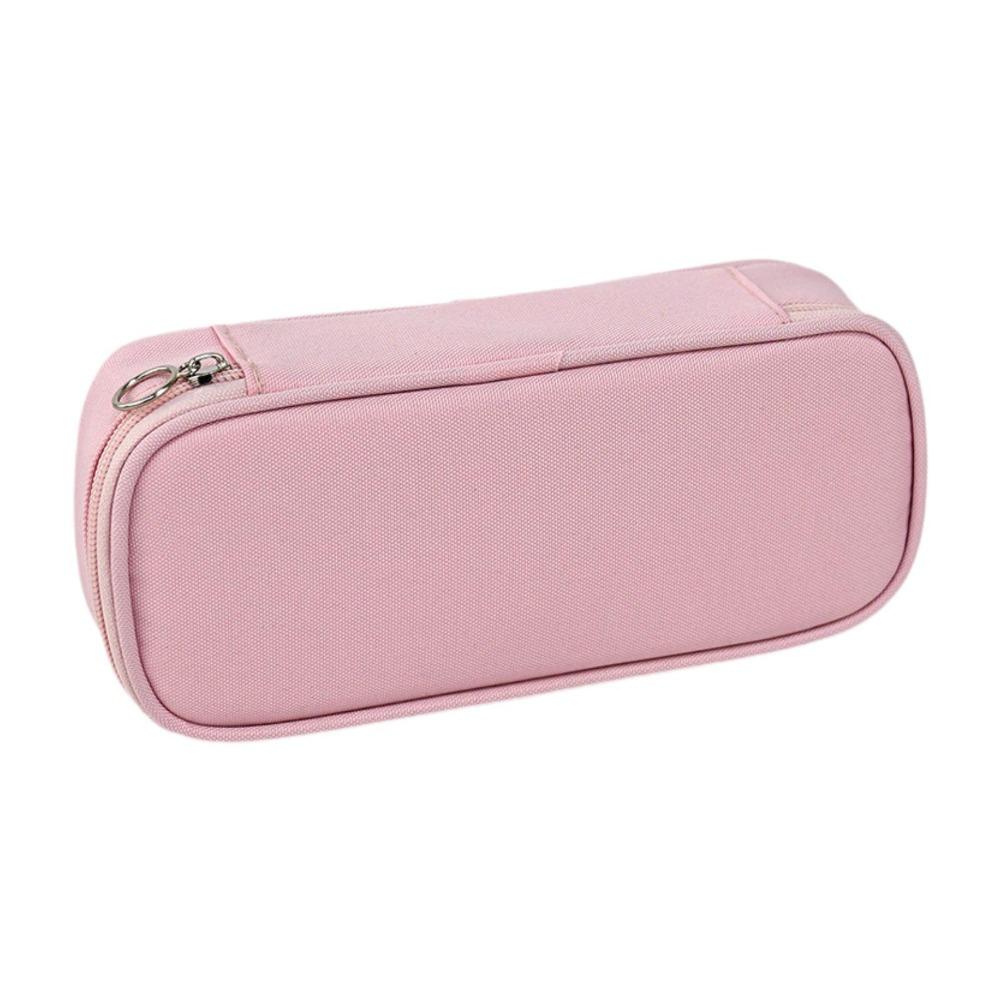 Oxford Cloth Solid Color Pencil Pouch Zippered Layered Pencil Case  Journaling Supplies розовый