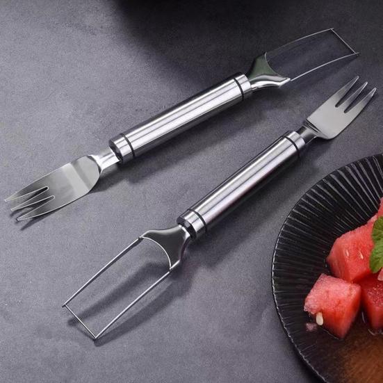 Stainless Steel Watermelon Cutter Dual Head Slicer Serving Fork Dishwasher Safe Fruit