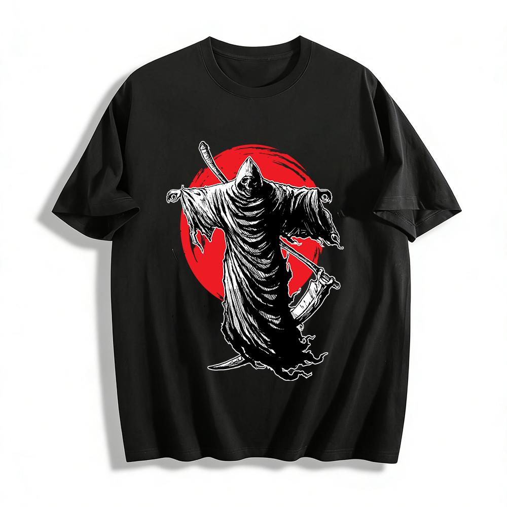 Grim Reaper Scythe Print Trendy Cool Casual Crew Neck Short Sleeve T-Shirt Pure cotton T-shirt XXS
