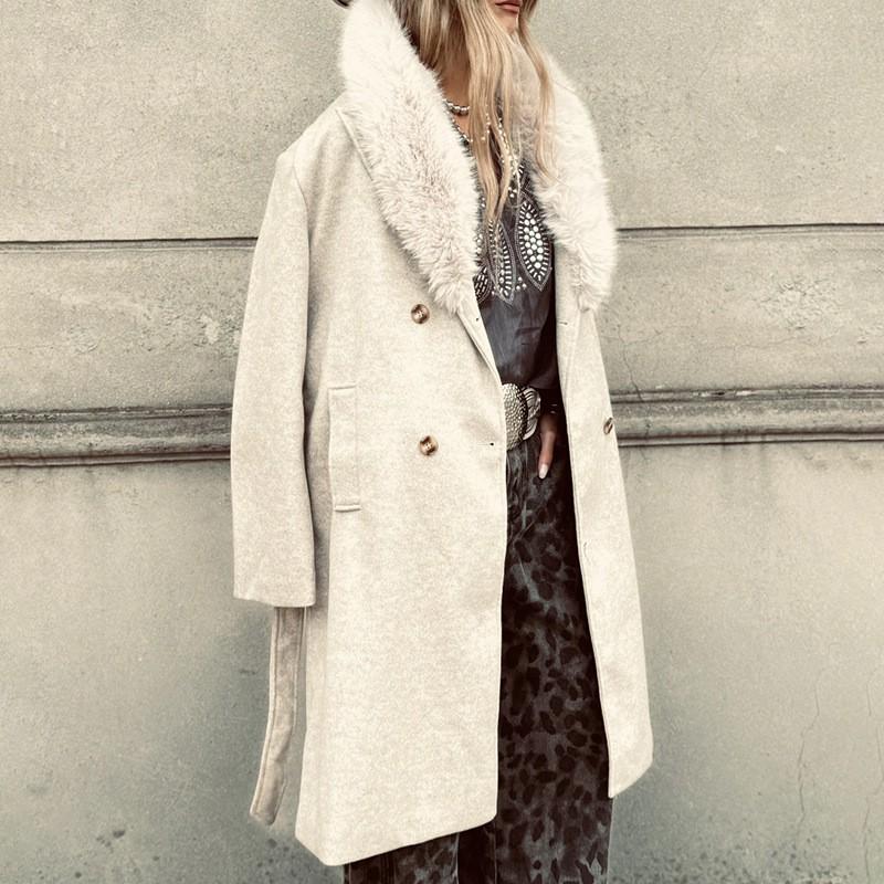 Womens Winter Wool Blend Coat Long Sleeve Notched Collar Oversized Loose Fit Casual Outerwear