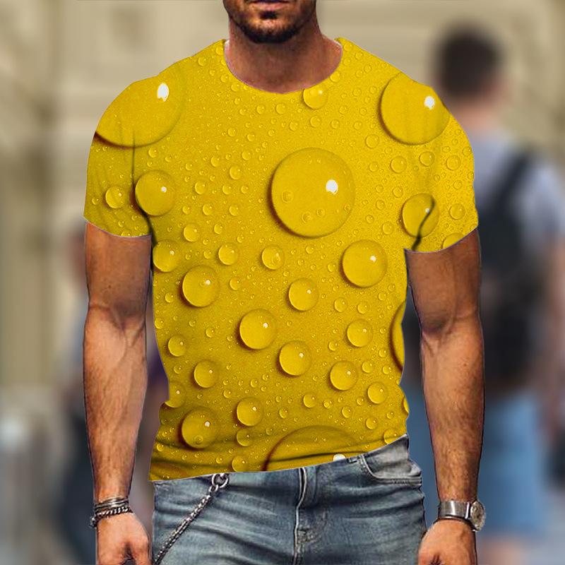 Summer Round Neck 3D Water Droplet Pattern Printed Top Fashionable Casual Short Sleeved Men's T-shirts