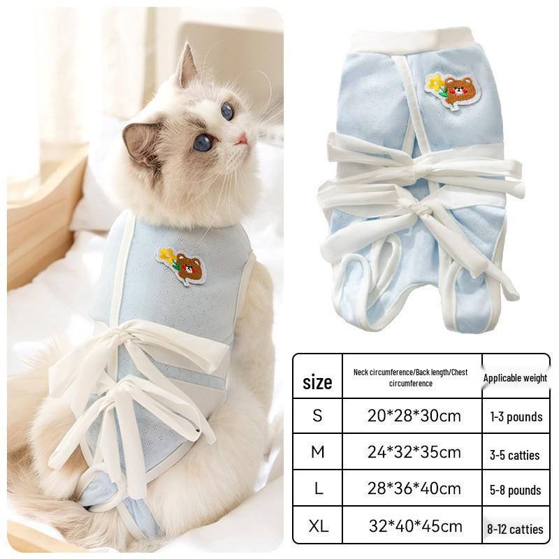 Four Seasons Anti-Lick Spay/Neuter Suit for Cats - Post-Surgery, Weaning & Kitten Protection, Thin Style, Pet Cat/Dog Four-Legged Clothing