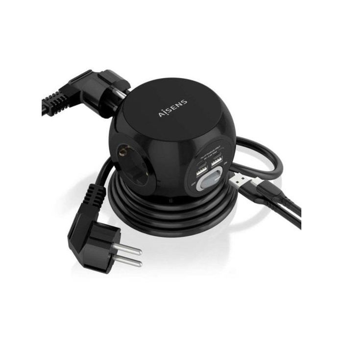 Réglette Multifonction - AISENS - ASPS-2A2C04-W - 3 Prises - 2xUSB-C/2xUSB-A - 1.4m Noir