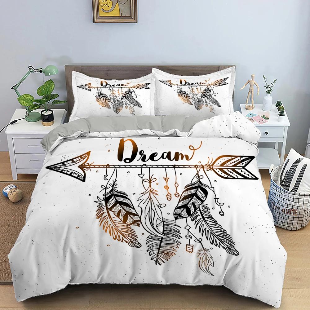 3D Feather King Queen Duvet Cover Blue Bohemian Bird Feather Full Twin Bedding Set Peacock Feather 2/3pcs Polyester Quilt Cover