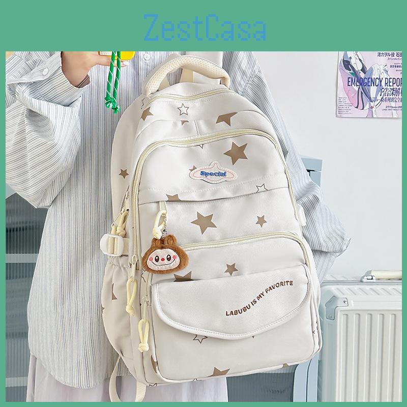 Star Print Letter Pattern Backpack With Multiple Compartments For Girls Teens