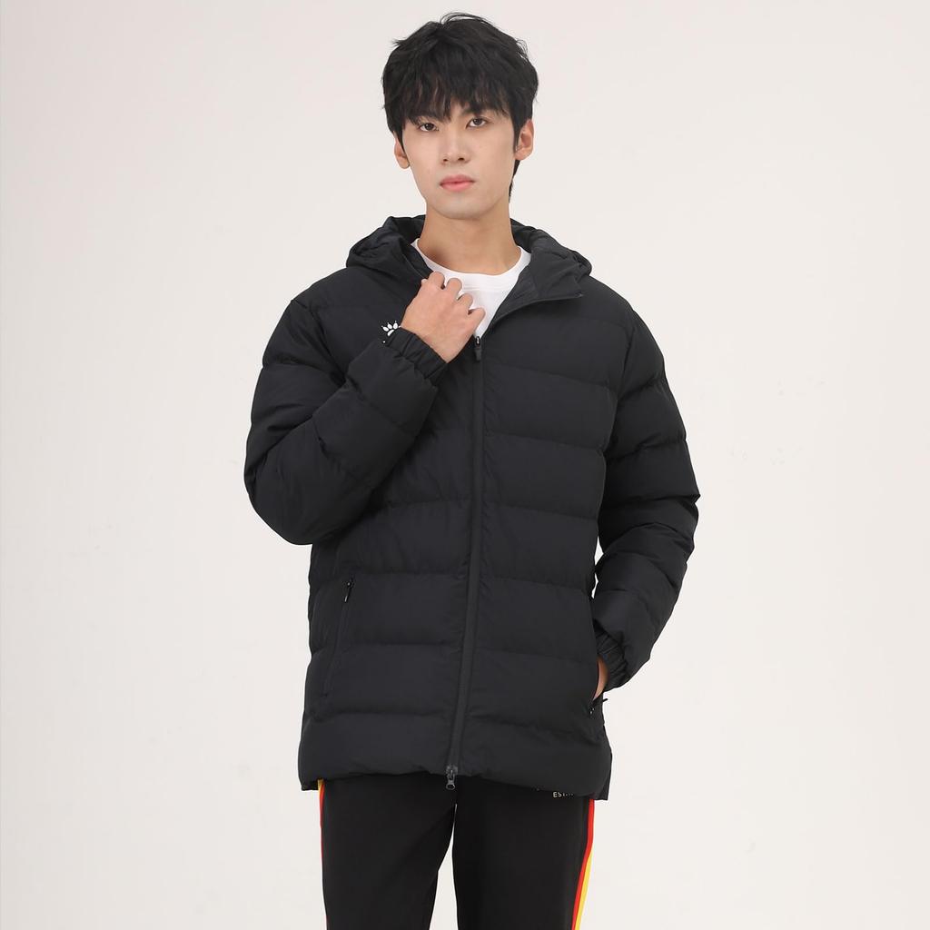 Kelme Hooded Coat, Short Length, Thick, Cold Weather, Loose Fit, Lightweight, Padded Jacket, Outdoor Coat/Training (Black, Size S)