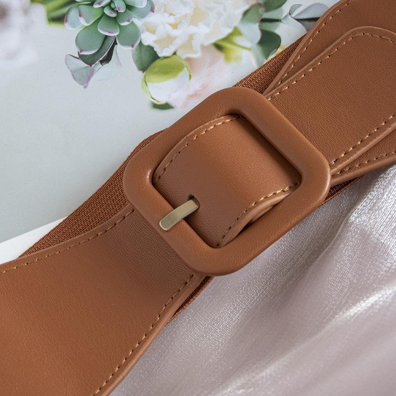 Women's Simple and Versatile Elastic Buckle Adjustable Atmospheric Basic PU Waist Seal Wide Daily Casual Belt