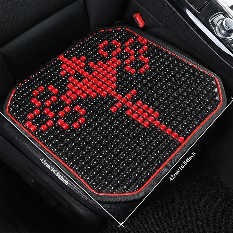 Adorable Cartoon Natural Wooden Bead Car Seat Cushion – Handmade, Breathable & All-Season Comfort