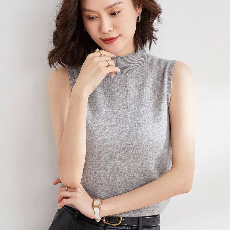 Women's Sleeveless Knit Top Mock Neck Elegant Style Sweater Vest