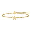 Charms Pave Initial Letter Bracelet, Paperclip Satellite Chain Stainless Steel Gold Plated, Handmade Jewelry for Women