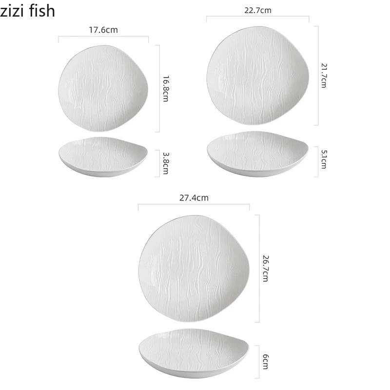 Reinweiße gewellte Keramik Salatschale Restaurant Unregelmäßiger tiefer Teller Dicke Suppenschale Servierteller Kreatives Geschirr