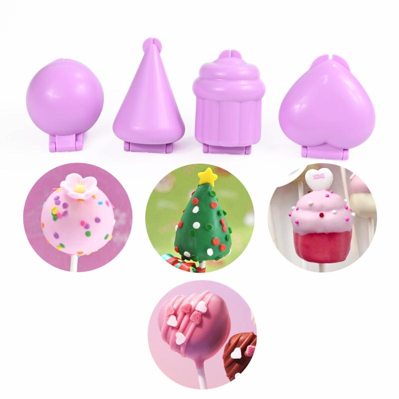 4Pcs/Set Round/Heart/Cone/Cupcake Lollipop Mold Plastic Cookies Cakepop Mould Diy Fondant Cake Decorating Tools Baking Supplies