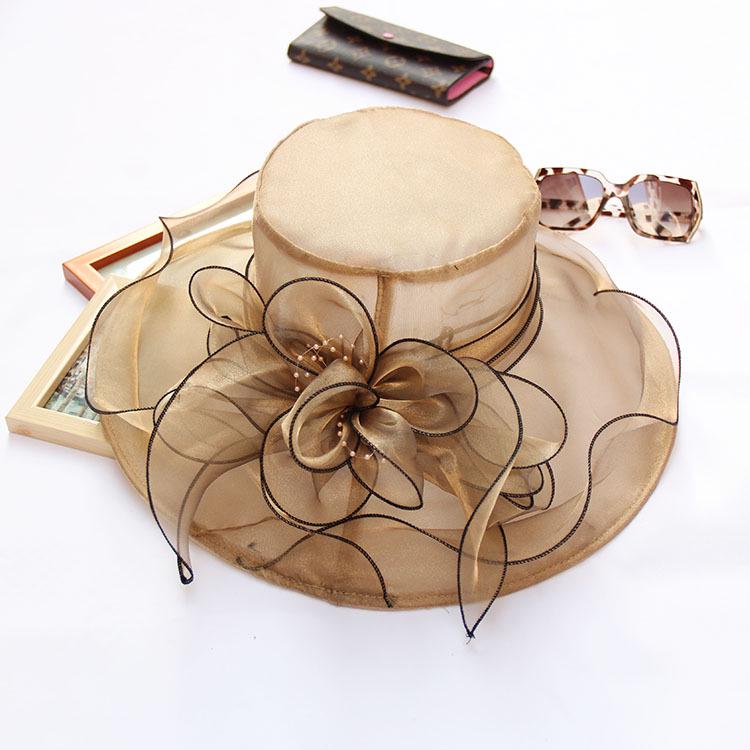 Women's Summer Foldable Sun Hat: European & American Style Fedora with Flower Organza Design