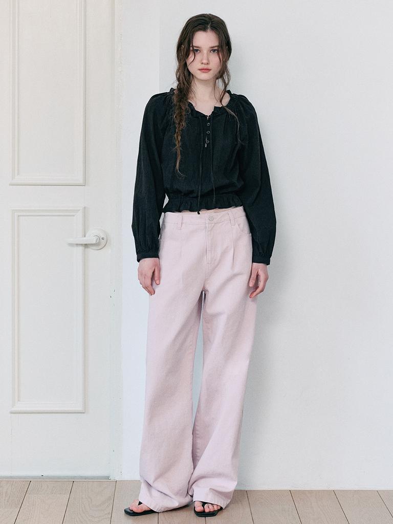 ETMON Pintuck Cotton Pants, Pink