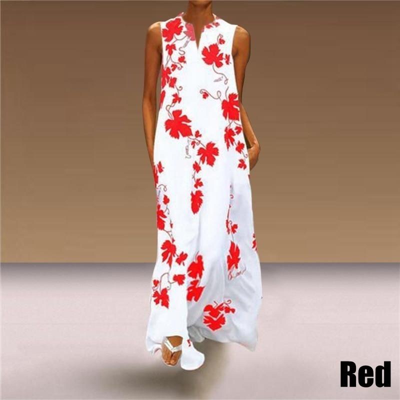 Sleeveless V Neck Printed Long Elegant Party Dress Women Bohemian Casual Beach Sundress Plus Size