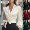 Damen Mode Lässig Einfarbiger Druck Langarm V-Ausschnitt Blusen & Hemden Einzigartiges Design