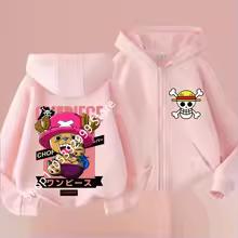 2026 Yeni Çocuk Anime One Piece Luffy Fermuarlı Kapüşonlu Ceket 3-12 Yaş Günlük Uzun Kollu Sweatshirt Sonbahar
