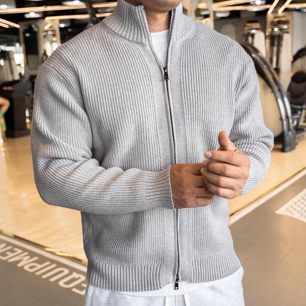 

Dark Black Classic Heavyweight Knit Cardigan - Versatile Autumn/Winter Sweater Jacket L.155-173 lbs світло-сірий колір