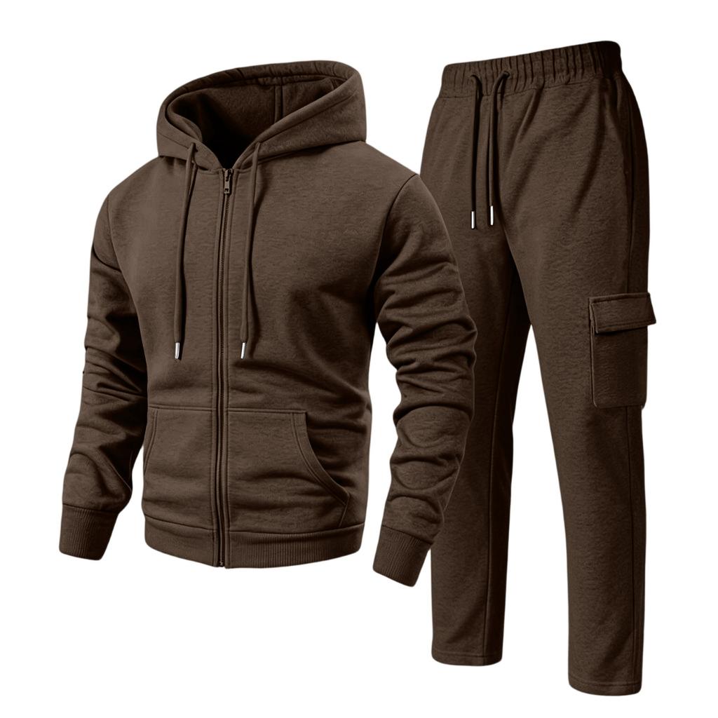 Men's Hoodie and Cargo Jogger Pants 2-Piece Set Casual Sportswear Suit for Outdoor Activities