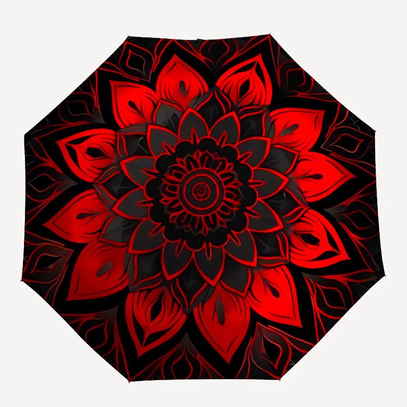 1pc Floral Mandala Automatic Open 8-Rib Windproof Umbrella, Travel & Commuting, Suitable for All Seasons
