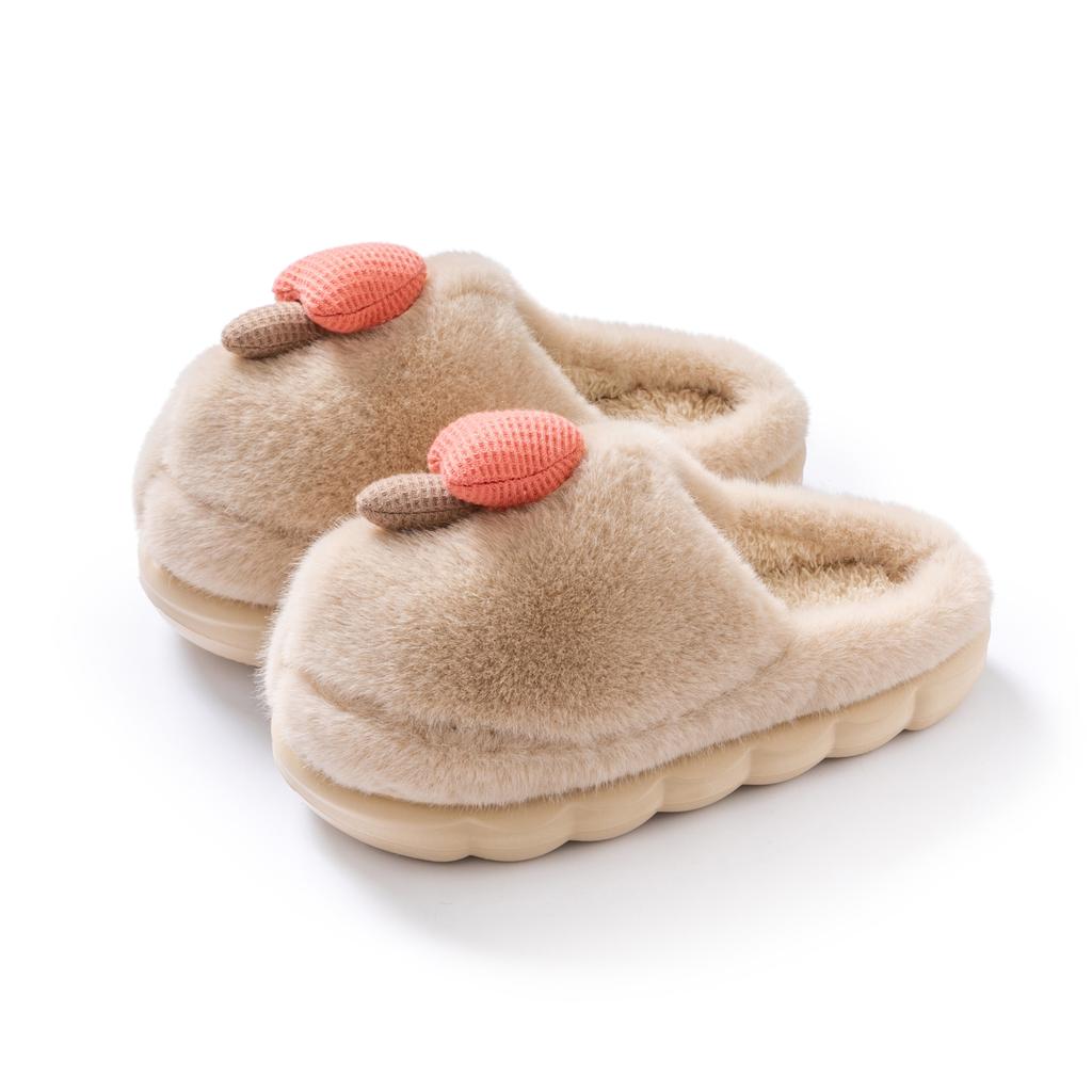 Cute Mushroom Indoor Household Cotton Slippers Autumn and Winter Plush Warm and Comfortable Thick-soled Outer Bag Shoes