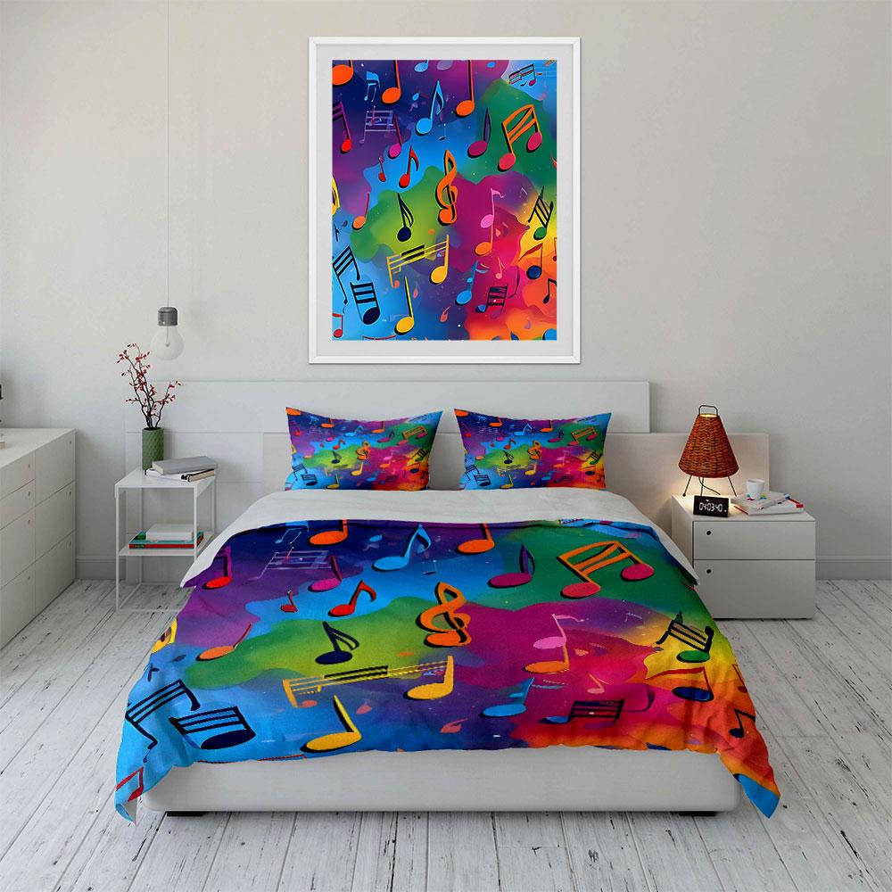 Colorful Musical Notes Bedding Bedding Duvet Cover Set Duvet Cover Pillowcases  (1 * Duvet Cover 2 * Pillowcases, Without Duvet Insert)