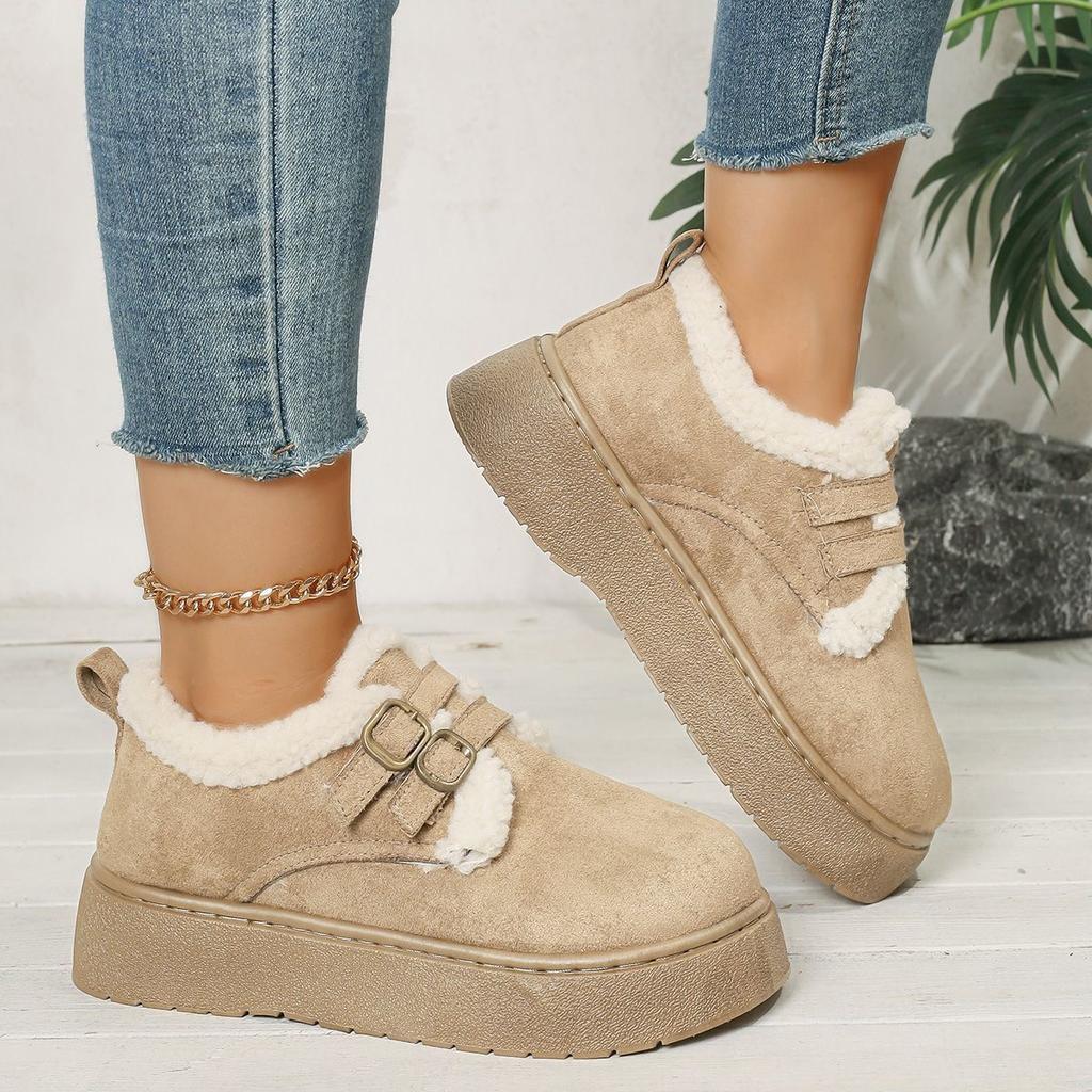 Fashion Versatile Double Buckle Retro Women's Birkenstocks 2025 Autumn and Winter New Thick-soled Plush Cotton Shoes Women's