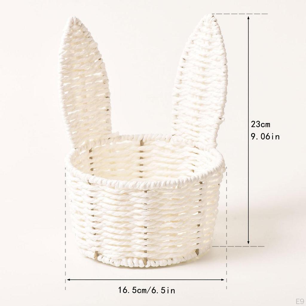 Easter Bunny Ear Woven Basket Organizer, Sturdy Decorative Paper Rope Design, Creative, Portable,