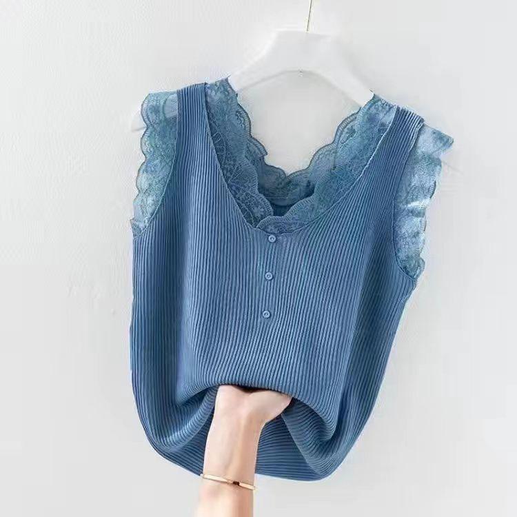 Spring/Summer Women's Plus Size Lace Camisole - Loose Fit, Sleeveless Ribbed Tank Top