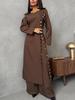 Elegant Retro Long Dress with Metal Buckle - Women's Spring 2026, Solid Color, Round Neck, Slit Design