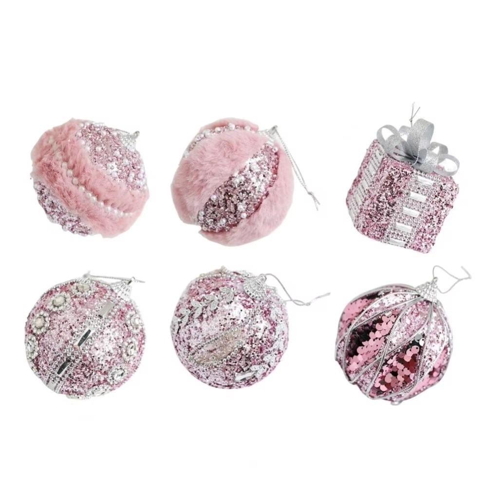Foam Ball Bow Tree Top Star Christmas Tree Ornaments Pink Christmas Ball