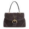 Vintage Suede Handbag Women With Gold Buckle Ctrast Stitching Shoulder Bag Elegant Designer-style Versatile Date Crossbody Bag