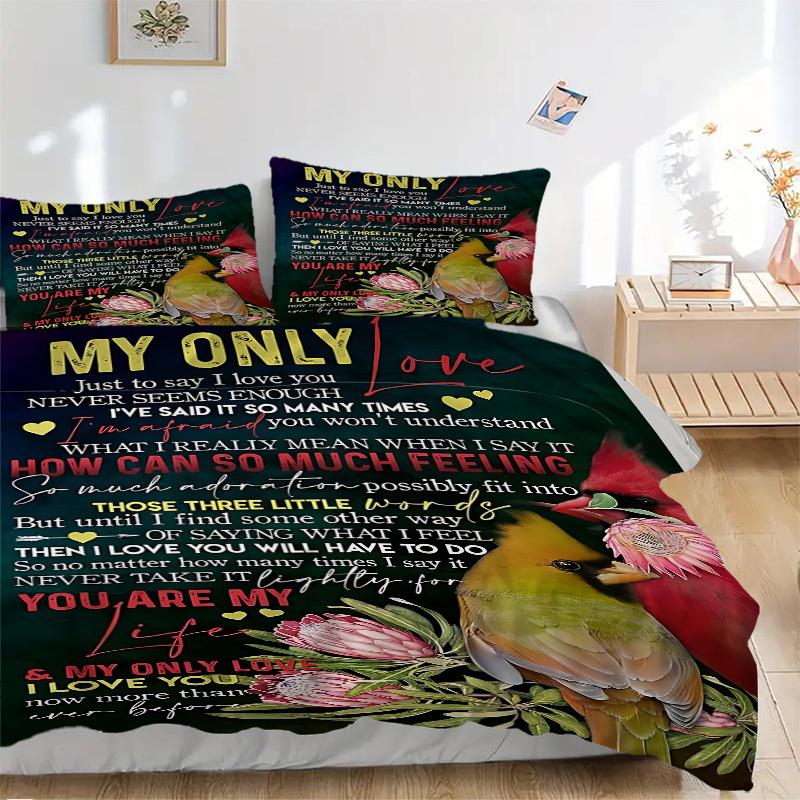 

3PCs Romantic Quote Art Design Cover Set, Breathable Fabric, Machine Washable (1 Duvet Cover + 2 Pillowcases) (Without Quilt) yy250911135 135x200cm