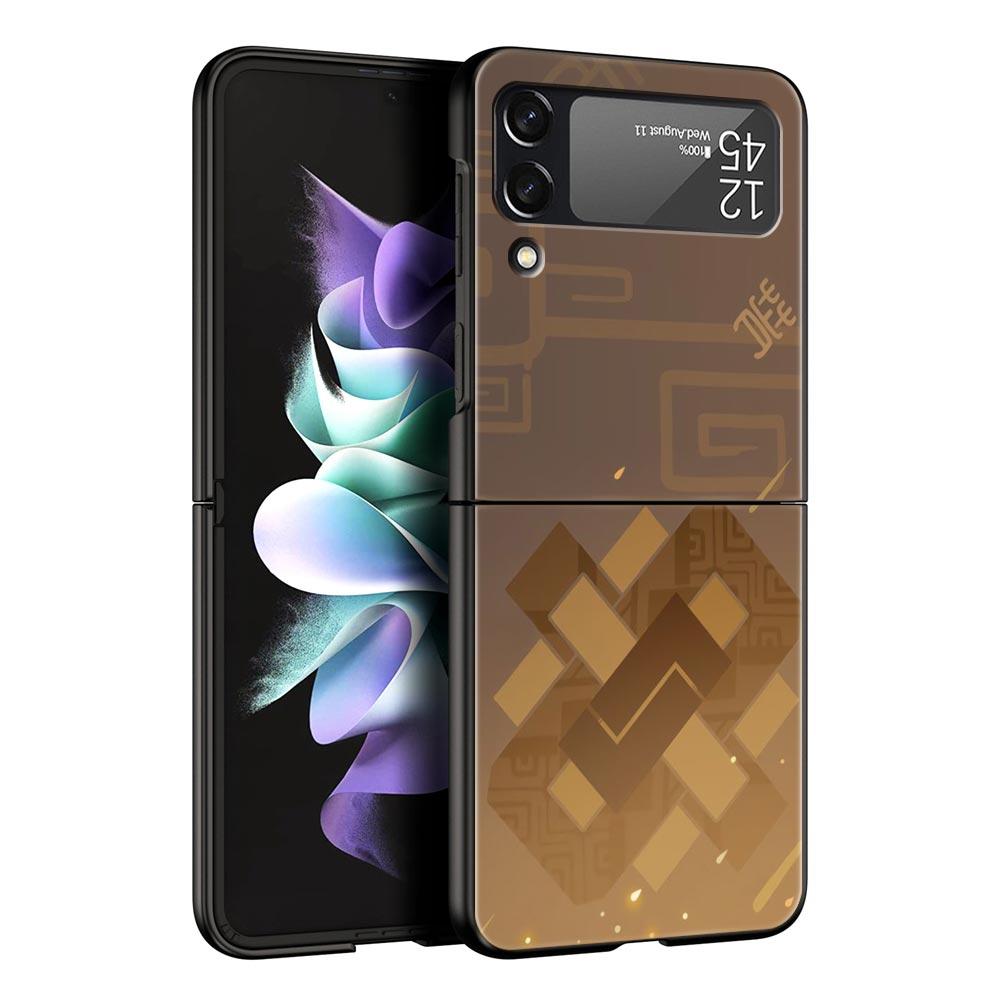 

For Samsung Galaxy Z Flip 3 4 5 Hard Black Folding PC Phone Case Genshin Impact Logo For Samsung Z Flip3 Cover Protect Shell Galaxy Z Flip 5