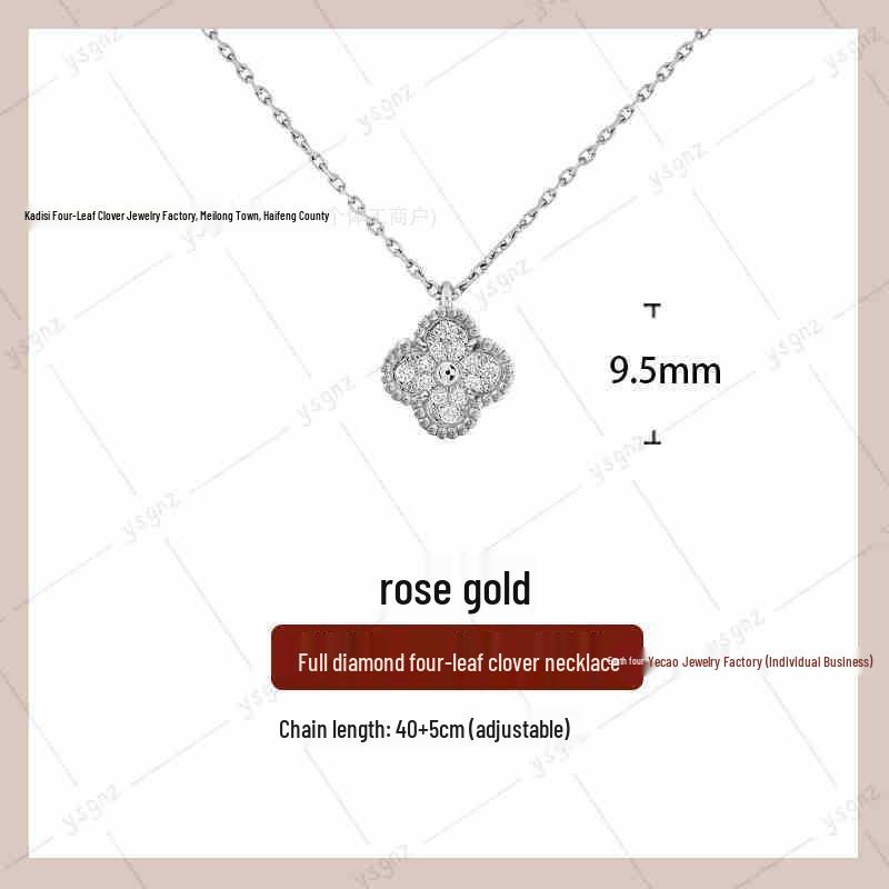 18K Gold-Plated V Design Four-Leaf Clover Necklace with Rose Red Chalcedony, Agate, and White Shell Pendant