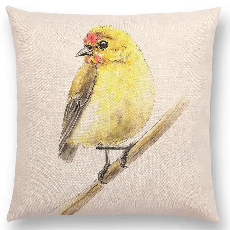 Newest Birds Painting Cushion Cover Robin Titmouse Toucan Fairy Sparrow Firecrest Cardinal Bullfinch