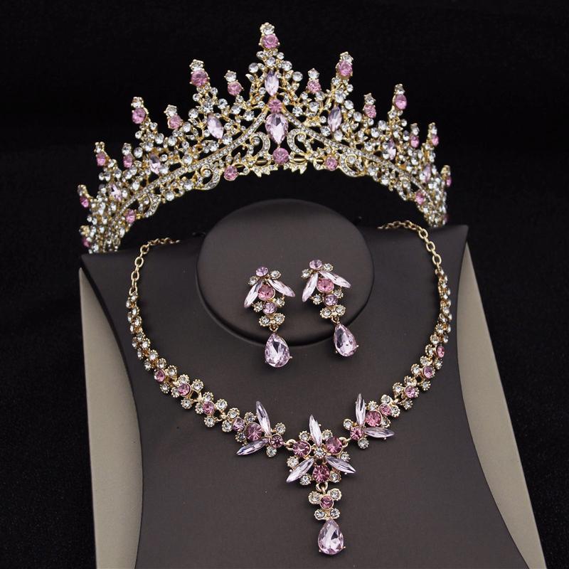 Luxury Water Drop Crystal Bridal Jewelry Sets for Women Tiaras Earrings Necklace Crown Wedding Dress Bridal Dubai Jewelry Sets