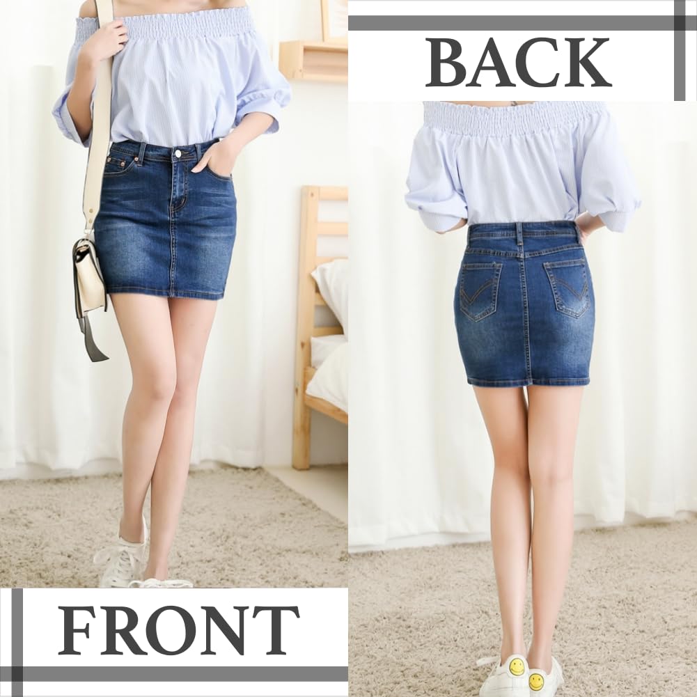 GIVEK Denim Stretch Tight Mini Silhouette Extra Denim Women's Skirt, Material, Skirt, Leg-Lengthening (XL Large, Blue)