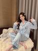 Butterfly jacquard big V embroidered pajamas women's spring summer ice and snow silk high-end long-sleeved trousers loungewear set