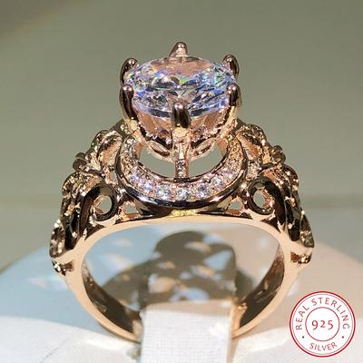 Trendy Weibliche Blume Cocktail Ring Rose Gold Farbe Kubikzircon Ring Marke Bijoux Für Frauen Schmuck