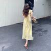 Retro V-neck Slimming Floral Print Midi Dress for Women Short Sleeve Ruffles Splice Temperament Vacation Long Dress