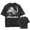 T-shirt Vintage Lavate Estive Uomo Stampe Anime Demon Slayer Harajuku Girocollo Oversize Manica Corta Unisex Streetwear Top