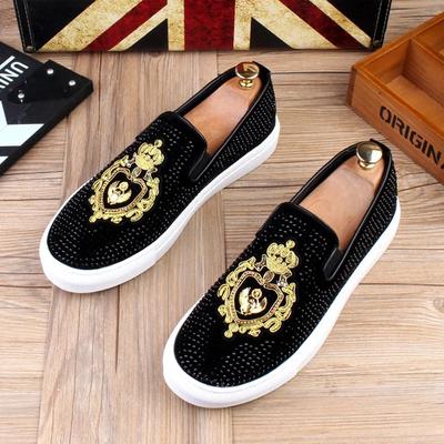 2024 Nieuwe Heren Tide Leer Casual Schoenen Mode Luxe Borduurwerk Twinkelende Strass Platte Schoenen Vrije Tijd Sneakers Loafers