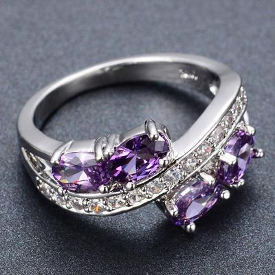 Ring Zircon European and American Retro Purple Four-diamond Jewelry Creative Accessories