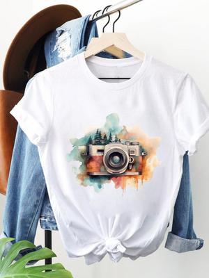 (Asian Size) Clothing T Shirt Women Watercolor Style 90s Fashion Tee Top Woman Print Female Short Sleeve Graphic T-shirts