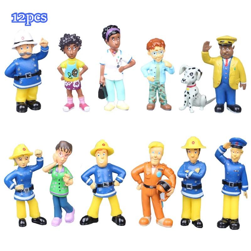 12Pcs/set Fireman Sam Cartoon Anime Fire Fighting Figure Model PVC Doll Toys Boy Girl Toy For Kids Birthday Xmas Gift