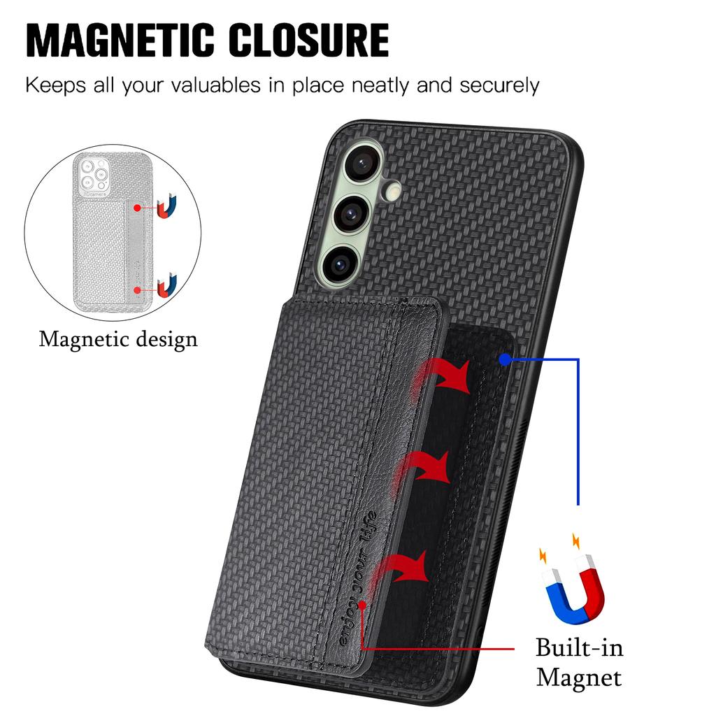 For Samsung Galaxy A26 5G Case RFID Blocking Carbon Fiber Leather Phone Back Cover with Card Holder