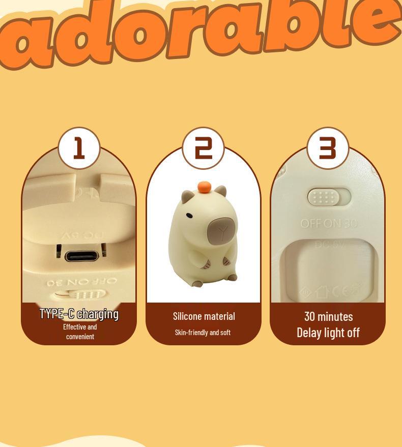 Capybara Silicone Pat Light: Rechargeable Timer Desk Lamp & Sleep Companion